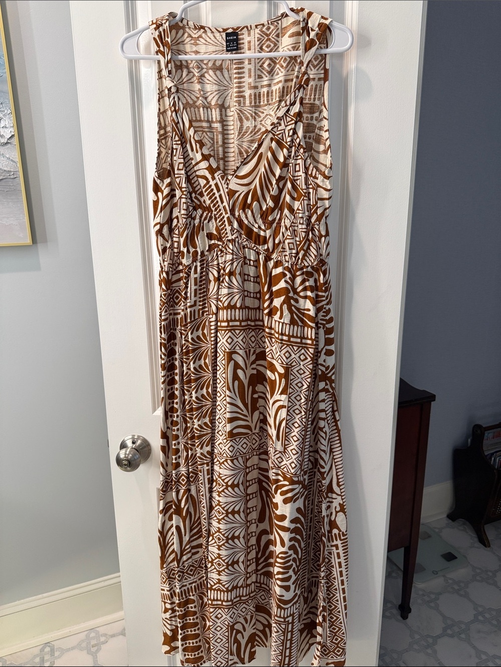 SHEIN Brown & White Printed Sleeveless Maxi Dress
